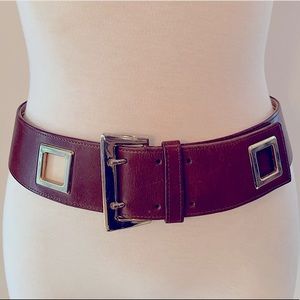Brown leather belt with gold square cutouts size 32